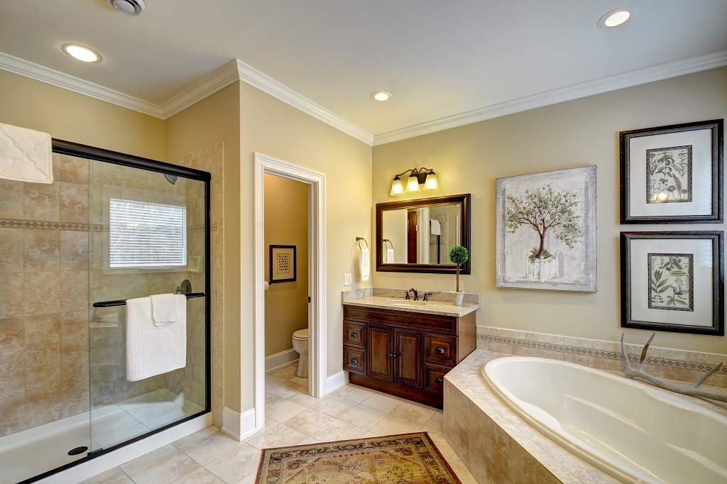 Beautiful & spacious, our main level master bath is just what you need to relax!